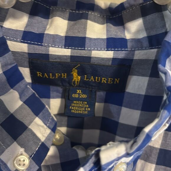 Ralph Lauren Navy and White Plaid boys button up shirt size xl - Picture 3 of 3